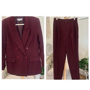 Vintage Stephanie Andrews Burgundy Wool Suit Women’s 8 Double Breasted